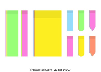 Big vector set of bright colorful stickers for notes in various widths and shapes in trendy shades