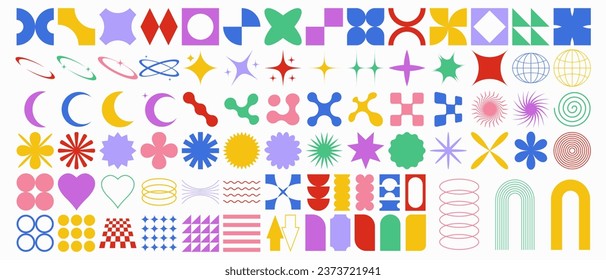 Big vector set of brutalist geometric shapes. Modern abstract graphic design elements. Vector illustration