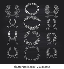 Big vector set of calligraphic design elements on chalkboard.