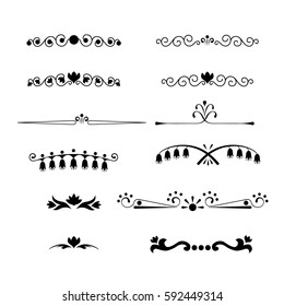 Big vector set of calligraphic and  graphic design elements (text divider, pattern, monogram, curlicues, flower) for page decoration, Greeting Cards (wedding, Valentine's day, birthday, holidays).