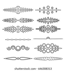 Big vector set of calligraphic and  graphic design elements (text divider, pattern, monogram, curlicues, flower) for page decoration, Greeting Cards (wedding, Valentine's day, birthday, holidays).