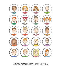 Big vector set cartoon avatars. Doodle avatar, hand drawn illustration