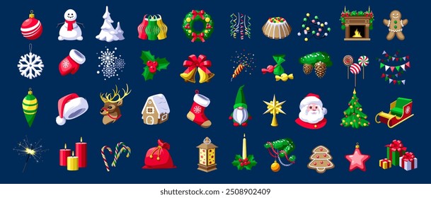 Big vector set of Christmas icons and elements