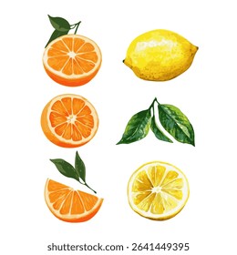 Grande vetor conjunto de frutas cítricas.Orange, limão e limão ícones no fundo branco