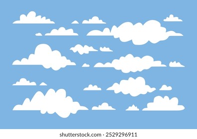 Big vector set of cloud shapes. Simple cute cartoon design.
Modern icon or logo collection Cloud Snow Weather forecasting, 
Snowy weather, blue, winter,