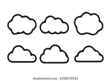 Big vector set of cloud shapes. Simple cute cartoon design collection. Simple outline clouds vector illustration eps 10