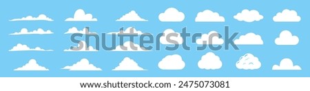 Big vector set of cloud shapes.  Simple cute cartoon design. Modern icon or logo collection