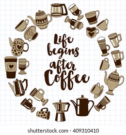 Big vector set with coffee icons 