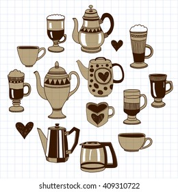 Big vector set with coffee icons 