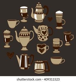 Big vector set with coffee icons 