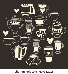 Big vector set with coffee icons 