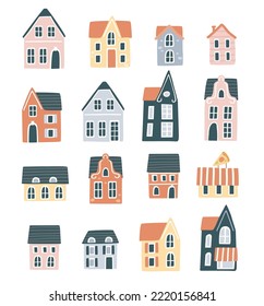 Big vector set, collection of Amsterdam, holland houses, building isolated on white. Netherlands. Dutch. Nederland 