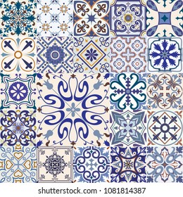 
Big vector set of colorful tiles in portuguese style.
