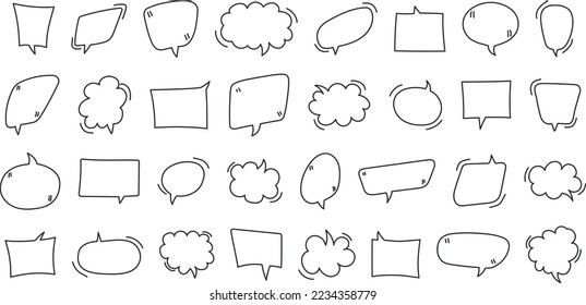 Big vector set of comic speech bubble, hand drawn, doodle blank text speech clouds in doodle style