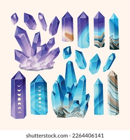Big vector set of crystals and minerals