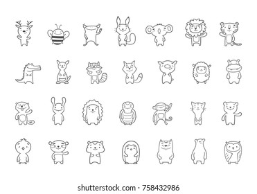 Big vector set of cute baby animals. Australian, African, domestic and woodland.