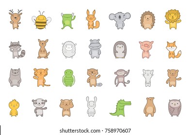 Big vector set of cute baby animals. Australian, African, domestic and woodland.