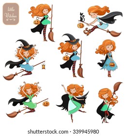 Big Vector Set Cute Little Witch Stock Vector (royalty Free) 339945980 