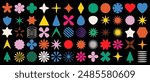Big vector set different geometric shapes. Trendy abstract minimalist shapes, stars, flows, circles. Modern abstract graphic design elements. Vector
