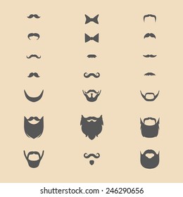 Big vector set of different men beard, mustache, bow in trendy flat style