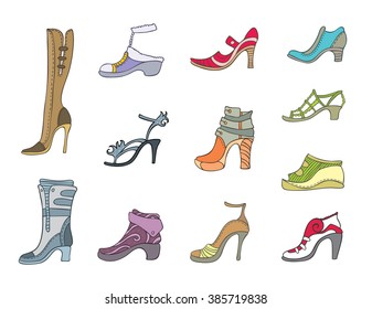Big vector set of different types of shoes