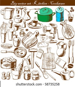 big vector set : doodle - kitchen