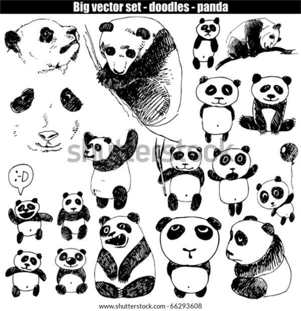 Big Vector Set Doodle Panda Stock Vector (Royalty Free) 66293608