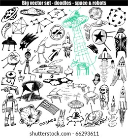 big vector set - doodle - space & robots