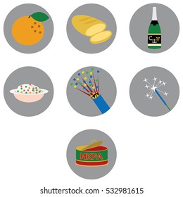 Big vector set of flat New Year icons in russian style.