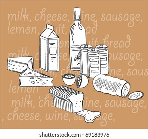big vector set food