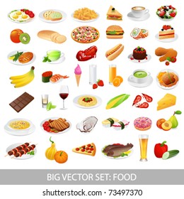 Big vector set: food (various  delicious  dishes) - detailed illustrations