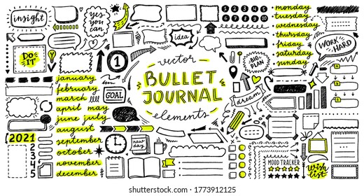 big vector set of frames, arrows, lettering, icons and elements for bullet journal