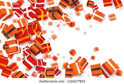 big vector set of gift boxes with ribbon. bright festive color. isolated on background