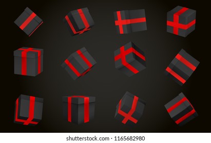 big vector set of gift boxes with ribbon. bright festive color. isolated on background