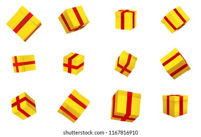 big vector set of gift boxes with ribbon. bright festive color. isolated on background