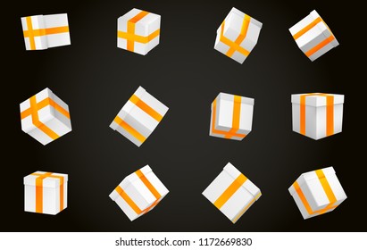 big vector set of gift boxes with ribbon. bright festive color. isolated on background