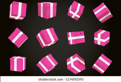 big vector set of gift boxes with ribbon. bright festive color. isolated on background