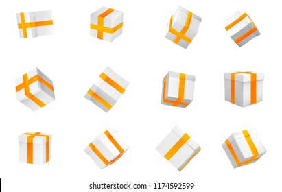 big vector set of gift boxes with ribbon. bright festive color. isolated on background