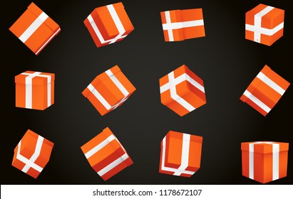 big vector set of gift boxes with ribbon. bright festive color. isolated on background