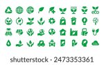 Big Vector Set Of Green-themed Ecology And Environment Icons Representing Recycling, Sustainability, Renewable Energy