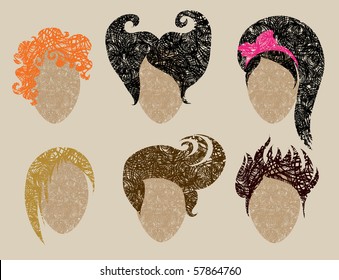 Big vector set of grunge hair styling (from my big "Hair styling collection")