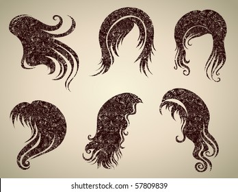 Big vector set of grunge vintage hair styling for woman 3 (from my big "Hair styling series")