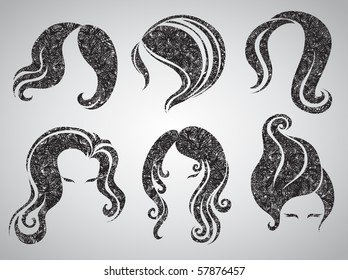 Big vector set of grunge vintage hair styling for woman (from my big "Hair styling series")