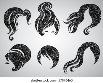 Big vector set of grunge vintage hair styling for woman (from my big "Hair styling series")
