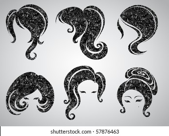 Big vector set of grunge vintage hair styling for woman (from my big "Hair styling series")