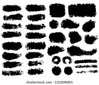 Big vector set of hand drawn brush strokes and stains. One color monochrome artistic hand drawn backgrounds and graphic resources. Various shape ink spots.