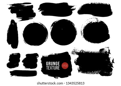 Big vector set of hand drawn brush strokes and stains. One color monochrome artistic hand drawn backgrounds and graphic resources. Various shape ink spots.