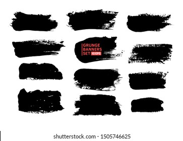 Big vector set hand drawn illustration.
Ink brush stroke texture background, dry rough edges. 
Grunge banner collection for quote boxes. Template for backgrounds, card design, frames, banners.