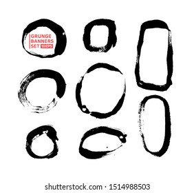 Big vector set hand drawn illustration.
Ink brush stroke texture background, dry rough edges. 
Grunge banner collection for quote boxes. Template for backgrounds, card design, frames, banners.