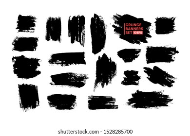Big vector set hand drawn illustration.
Ink brush stroke texture background, dry rough edges. 
Grunge banner collection for quote boxes. Template for backgrounds, card design, frames, banners.